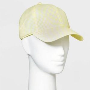 Warped yellow check print baseball hat